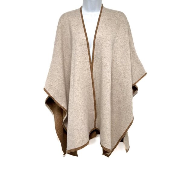 Kerisma Karyn II Wrap Reversible Shawl Sweater Poncho Two Tone Tan Ecru Tobacco - Picture 3 of 12